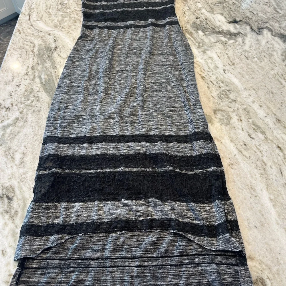 Free People Hazy Daze Grey With Black Lace Maxi Dress Size‎ S/P